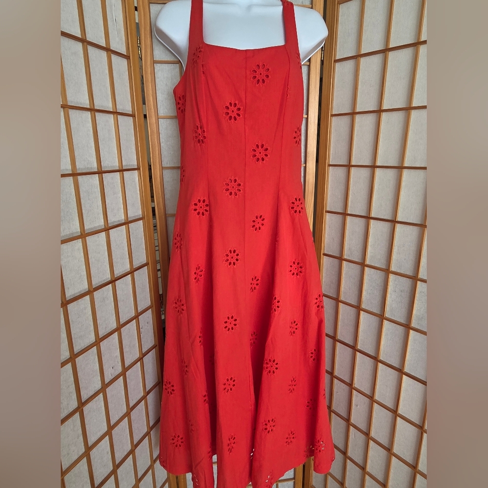 NWT NICOLE MILLER NY RED COTTON SLEEVELESS FIT&FLARE SUMMER MIDI DRESS MEDIUM